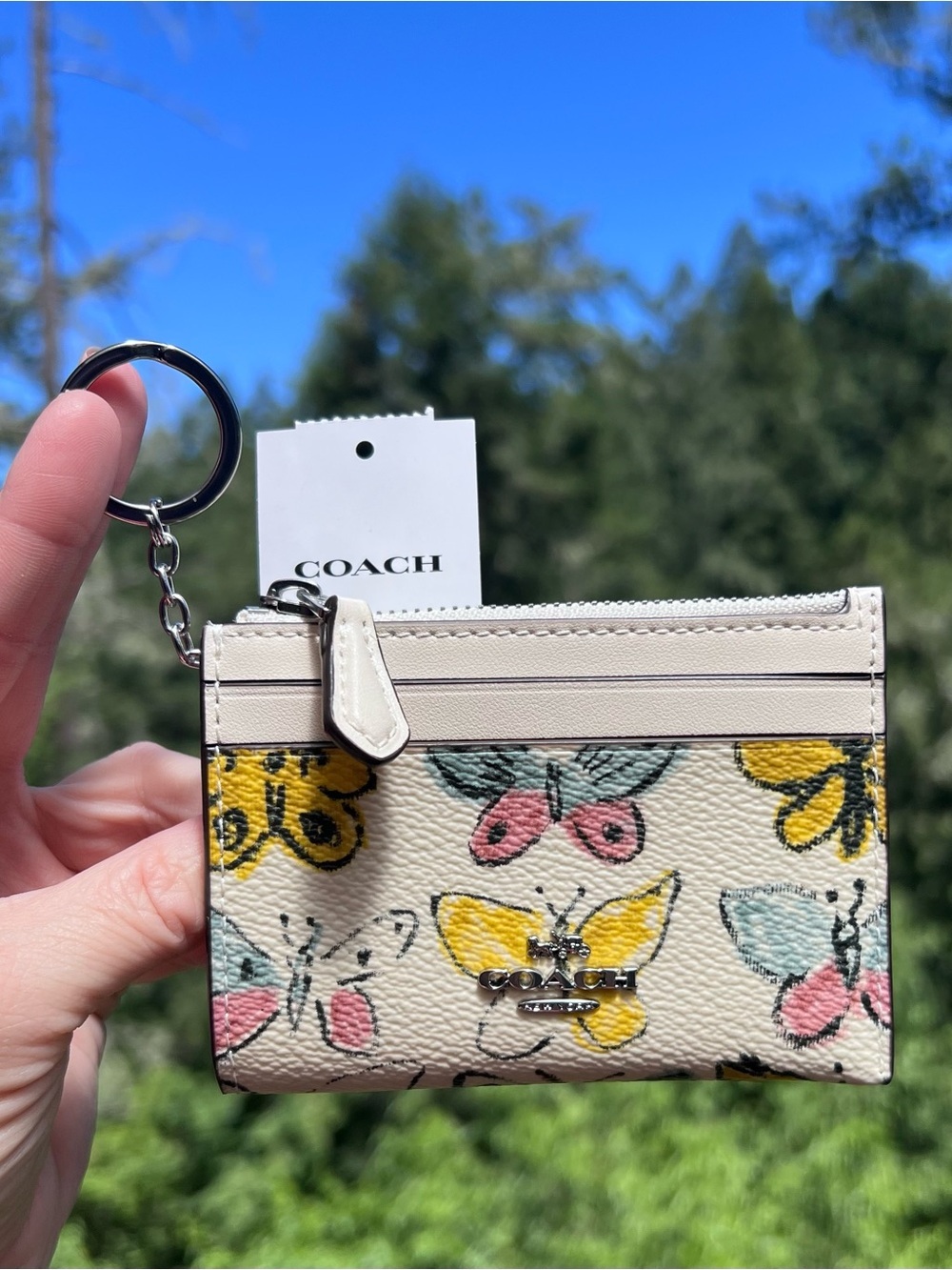 COACH Mini Skinny Id Cardholder Case & Keychain w Butterfly Print CAR22 NWT